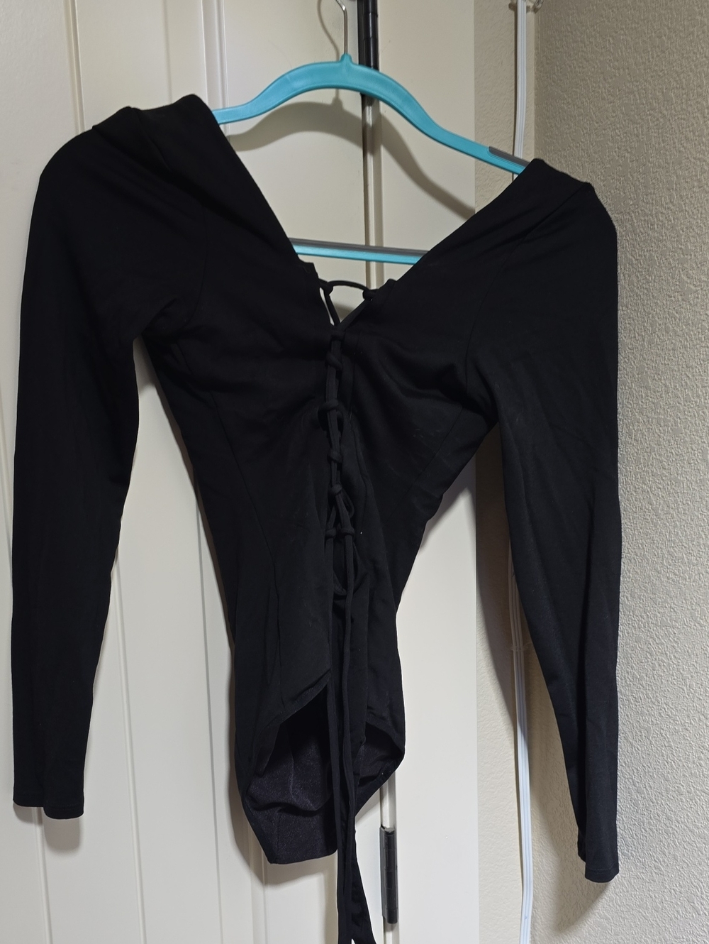 Black Long-Sleeve Lace-Up Bodysuit